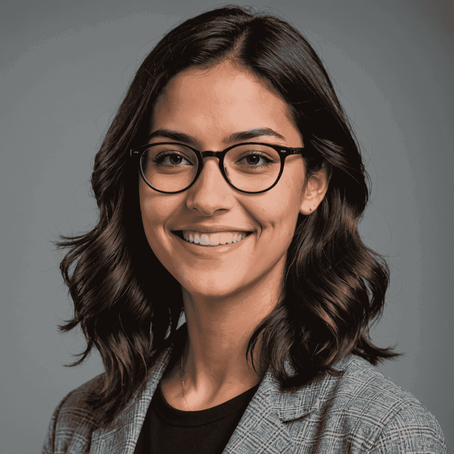 Foto de perfil de María Rodríguez, una mujer joven con gafas y cabello oscuro, sonriendo a la cámara